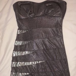 Strapless mini dress.